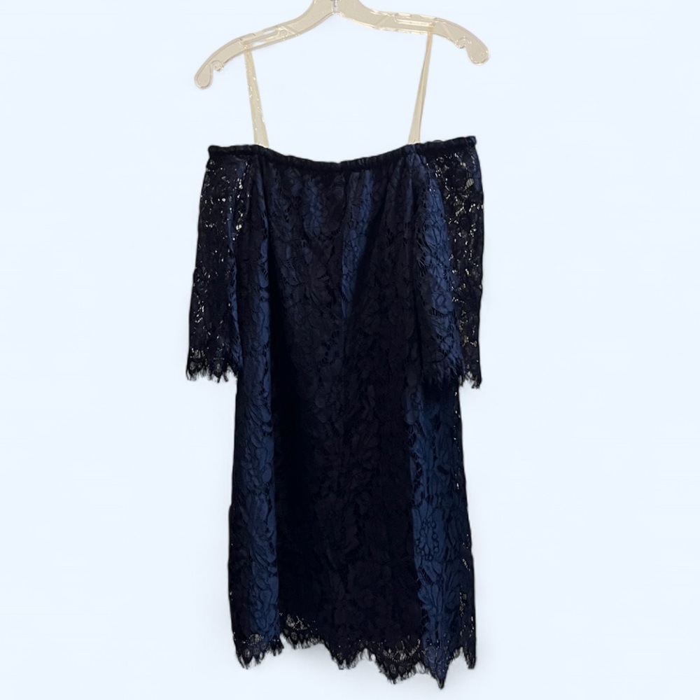 Navy Blue Off-the-Shoulder Lace Dress